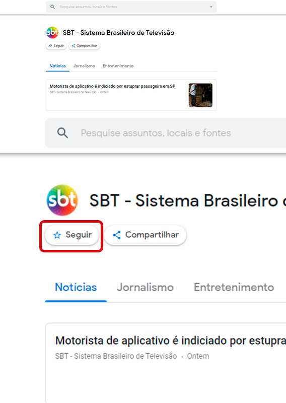 Como seguir o SBT no Google News