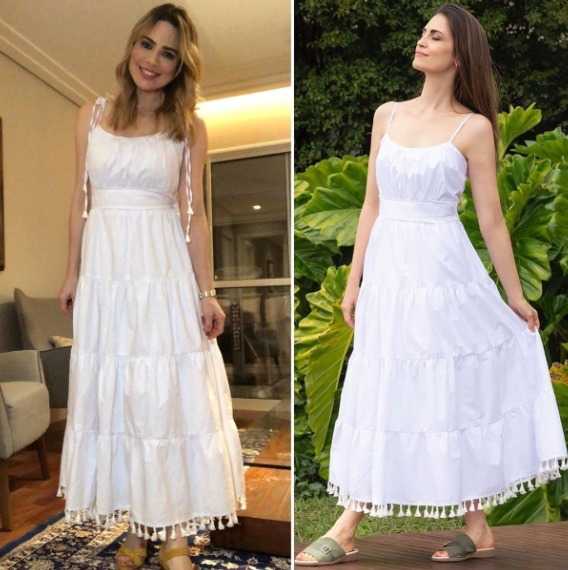 Colagem de fotos mostra Rachel Sheherazade e Chris Flores com vestido dado de presente (Reprodução/Instagram)