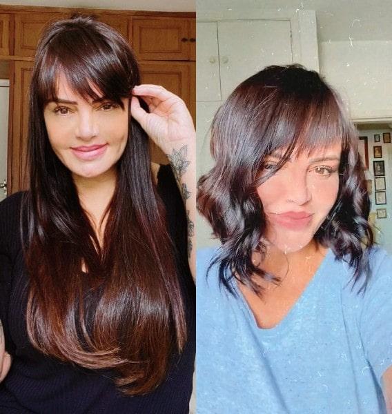 Antes e depois do corte de cabelo da humorista Valentina Francavilla