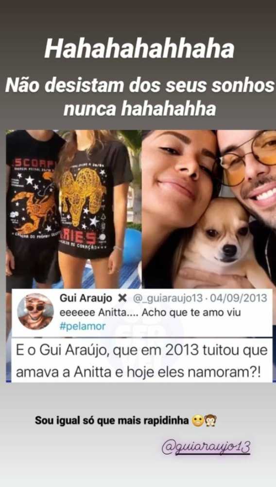 Em 2013, Gui Araújo disse que amava Anitta (Reprodução/Instagram)