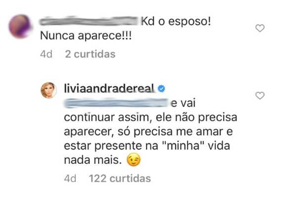 Lívia Andrade responde seguidora nas redes sociais