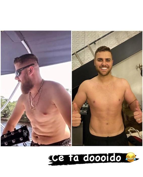 Zé Neto mostra antes e depois de seu corpo