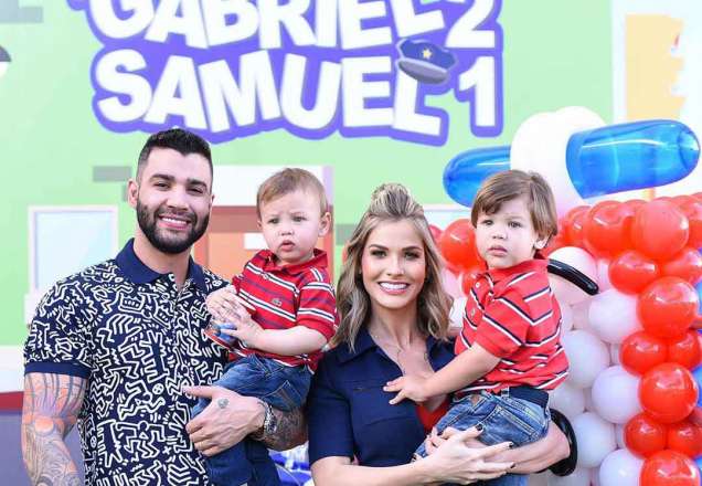 Gusttavo Lima e Andressa Suita comemoram aniversário dos filhos com festão