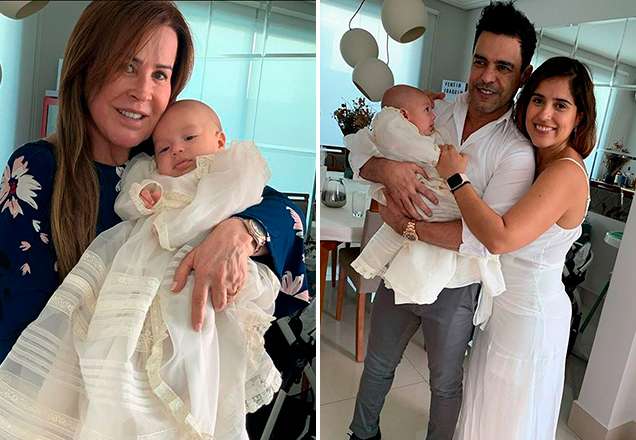 Zezé Di Camargo e Zilu se reencontram no batizado do filho de Camilla Camargo