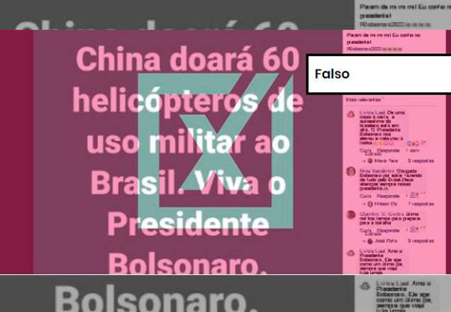 É falso que a China tenha doado 60 helicópteros militares ao Brasil após viagem de Bolsonaro