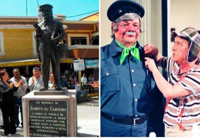 Estátua de Jaiminho, o Carteiro, recebe "banho anticoronavírus" em Tangamandápio