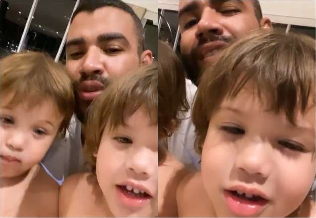 Vídeo: Gusttavo Lima ensina os filhos a "piscarem para as gatinhas"