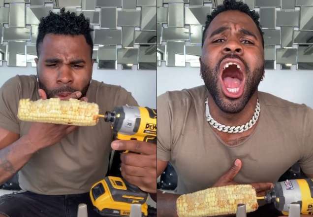 Jason Derulo quebra dentes ao comer milho em furadeira; assista