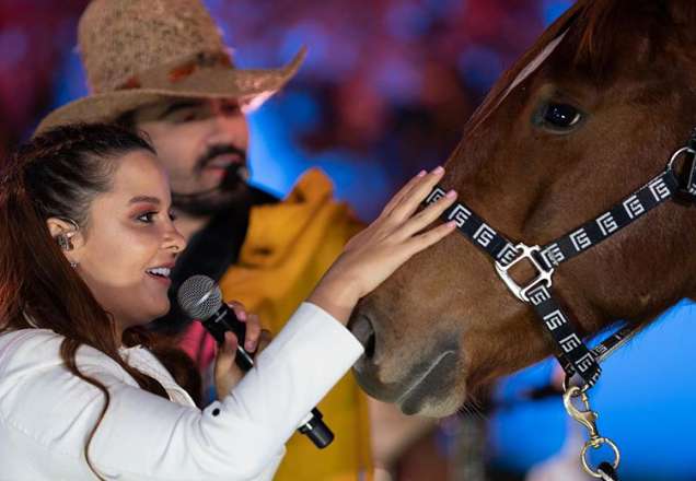 Maiara ganha cavalo de Fernando & Sorocaba e pede sugestões de nome