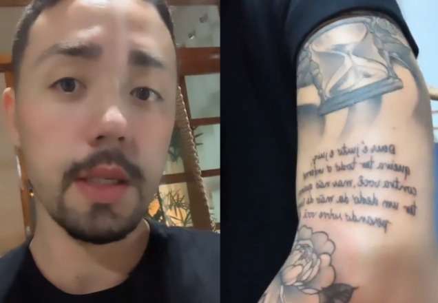 Humorista faz tatuagem e escreve texto errado: "Desesperado"