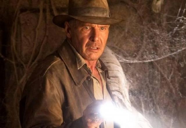 Imagem de Harrison Ford como Indiana Jones em filmes anteriores.