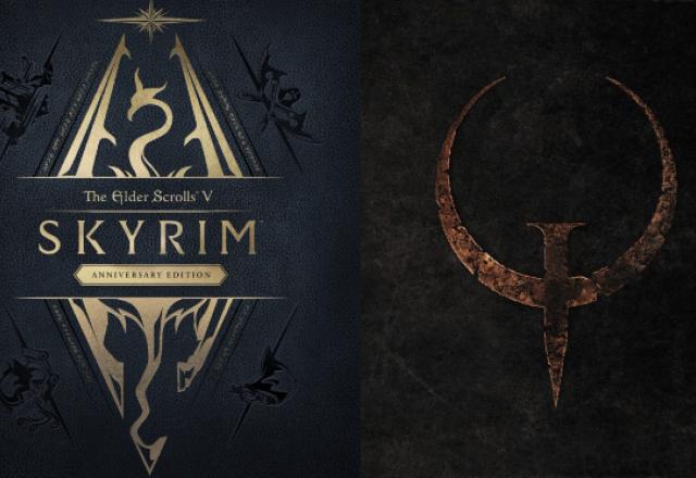 Imagem promocional de Skyrim Anniversary Edition e Quake Remaster