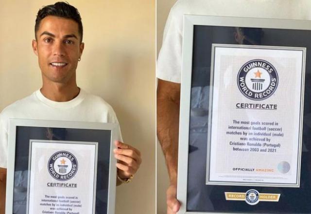 Maior artilheiro de seleções, Cristiano Ronaldo recebe certificado