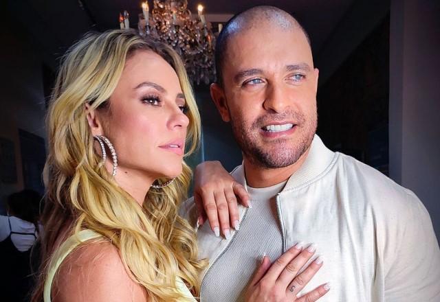 Paolla Oliveira e Diogo Nogueira nos bastidores de clipe do cantor