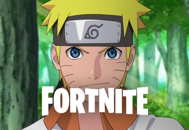 Montagem com o logo de Fortnite sobrepondo uma imagem de Naruto Shippuden