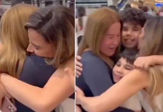 Zilu Godoi e Wanessa Camargo abraçadas e abraço com os netos
