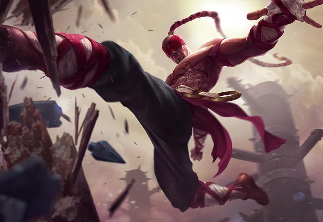 Splash art do campeão Lee Sin, o monge cego, em League of Legends