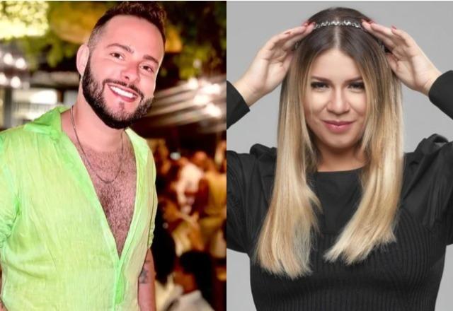 Maquiador Julyer Rodrigues à esquerda; Marília Mendonça à direita