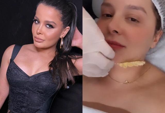 Maraisa fazendo pose nos bastidores de show à esquerda; Maraisa durante procedimento estético à direita