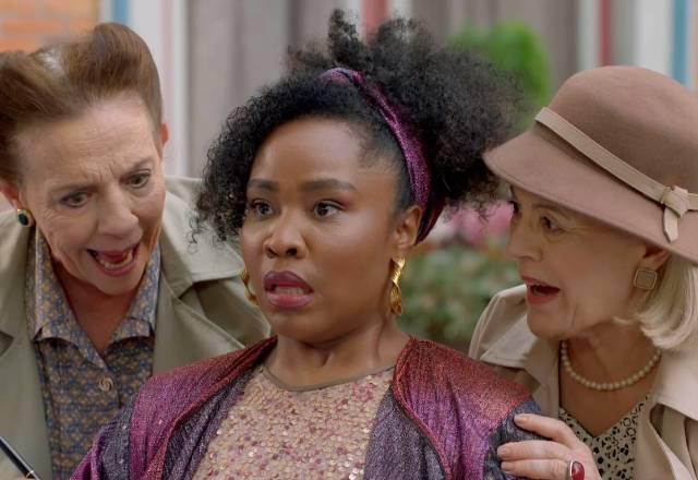 Shirley, Wanda e Fafá com expressão de assustadas