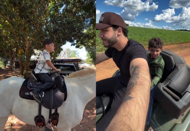 Murilo Huff mostra "infância raiz" do filho Leo na fazenda e encanta com rotina no campo