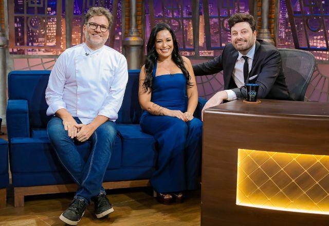 Carlos Bertolazzi, Miliene Uehara e Danilo Gentili no The Noite