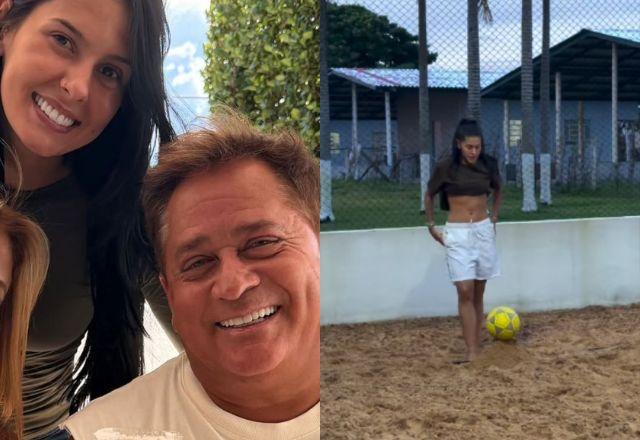 Ana Castela joga futevôlei na Fazenda Talismã, ganha de Leonardo e provoca