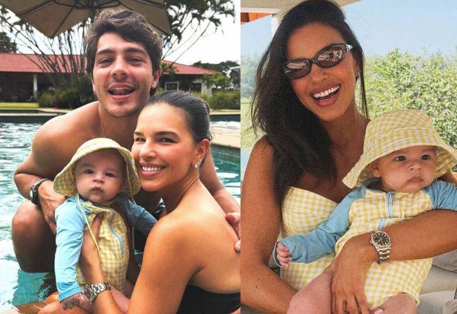 Na foto temos Mariana Rios abraçada com seu filho Palo e companheiro Juca Diniz