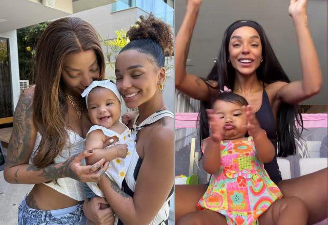 Brunna Gonçalves aparece ajudando a filha Zuri a dançar enquanto a menina sorri ao som da música regravada por Ludmilla