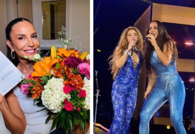 Ivete mostra buquê de flores.