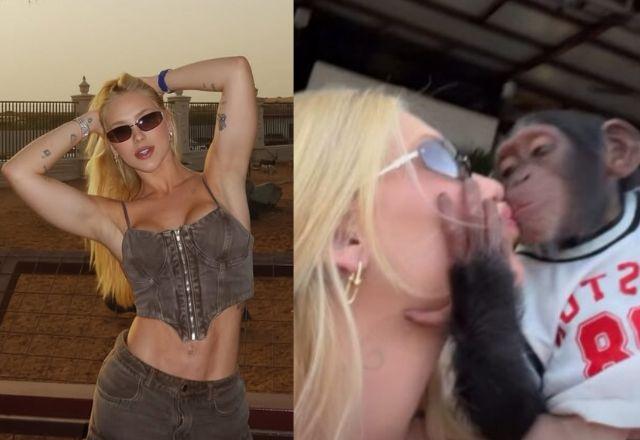 Virginia Fonseca curte folga em Dubai após fim com Vini Jr. e se surpreende com macaco: "Que pegada foi essa?"
