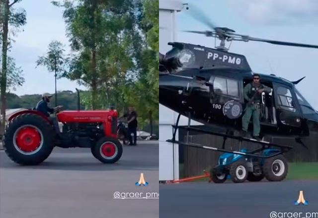 Imagem da notícia: Gusttavo Lima recebe policiais de trator em fazenda de Goiás Imagem da notícia: Gusttavo Lima recebe policiais de trator em fazenda de Goiás