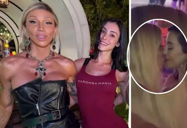 Maya Massafera dá beijão em influenciadora no Rancho do Maia