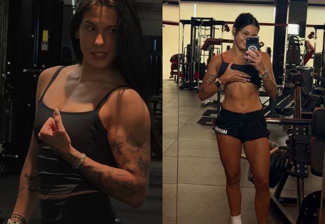 Ana Castela aparece durante sua rotina de exercícios físicos, exibindo o corpo musculoso que chamou atenção dos seguidores nas redes sociais.
