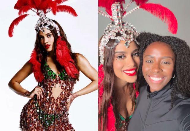 Anitta do lado esquerdo, e Anitta e Ana Flávia Barcelos do lado direito