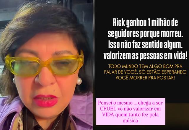 Imagem da notícia: Roberta Miranda reage a seguidores de Rick após morte Imagem da notícia: Roberta Miranda reage a seguidores de Rick após morte