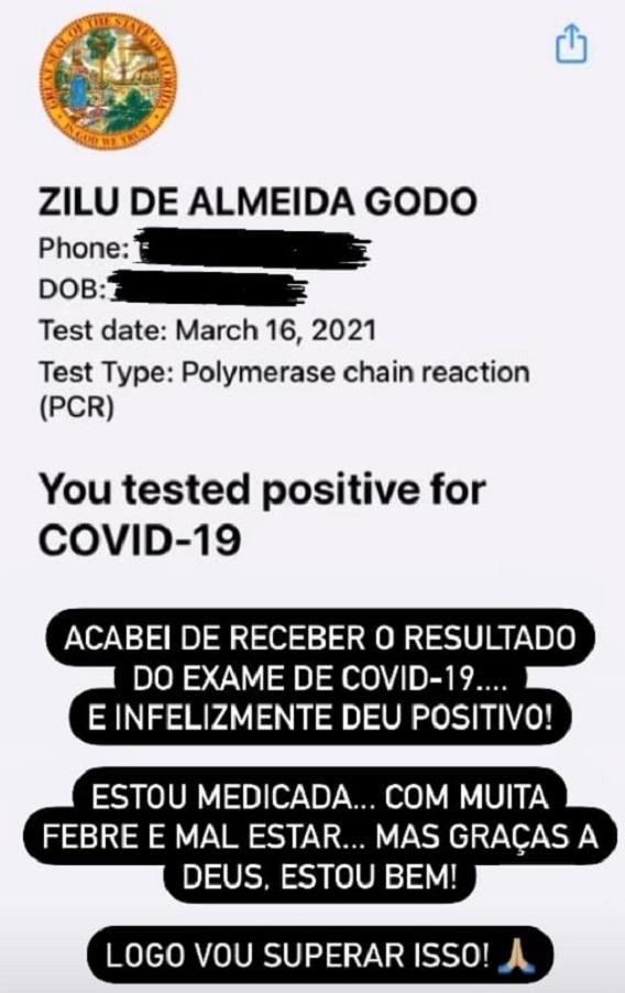 Zilu Camargo revela estar com Covid-19