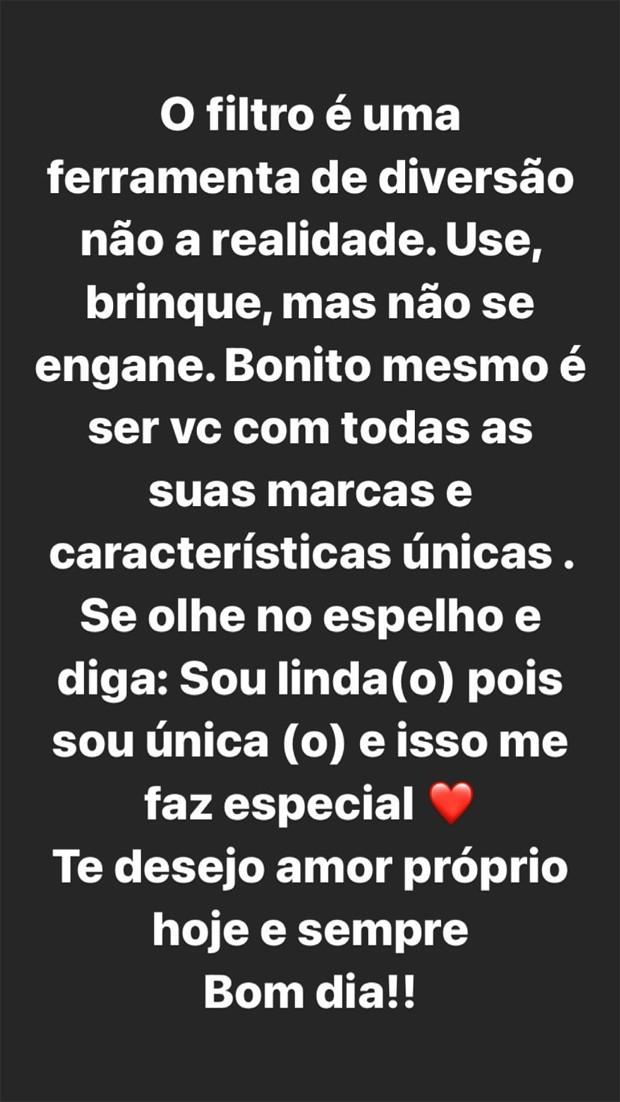 Em texto, Eliana reflete sobre uso de filtros em imagens (Reprodução/Instagram)