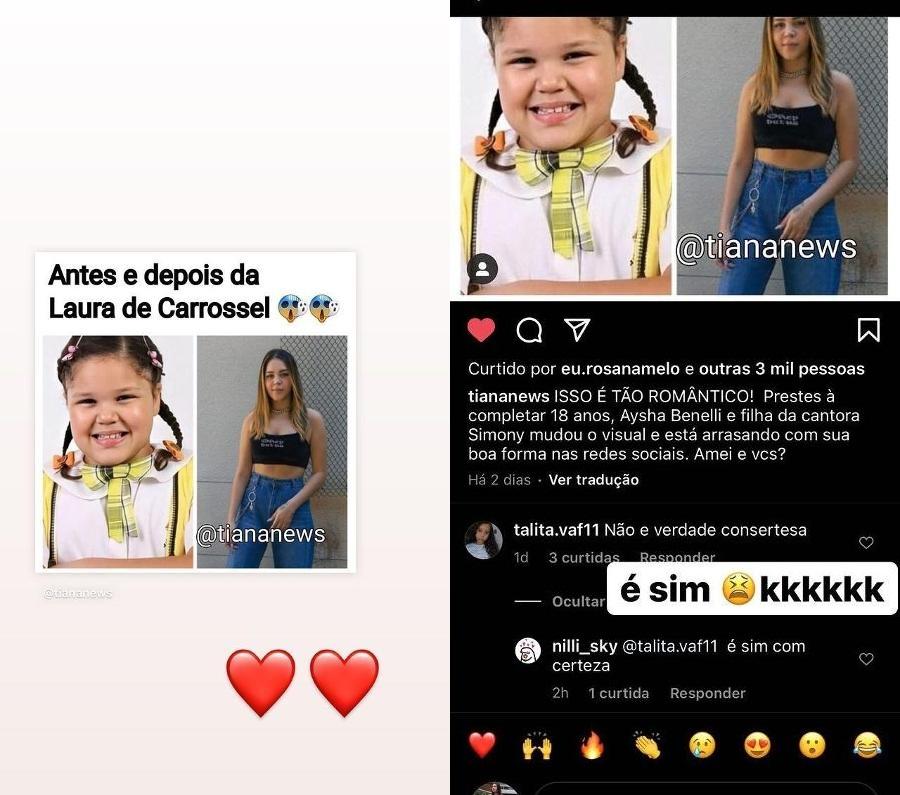 Aysha Benelli mostra antes e depois