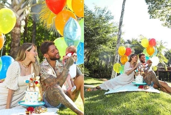 Lorena Carvalho e Lucas Lucco celebram o primeiro mês de Luca