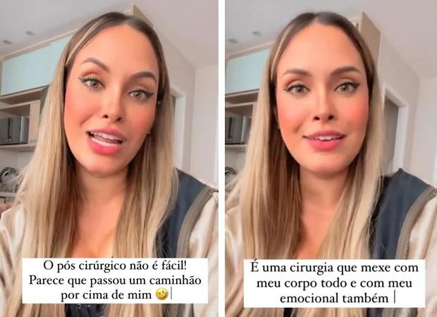 Foto tirada dos stories do Instagram de Sarah Andrade contando seu pós-operatório.