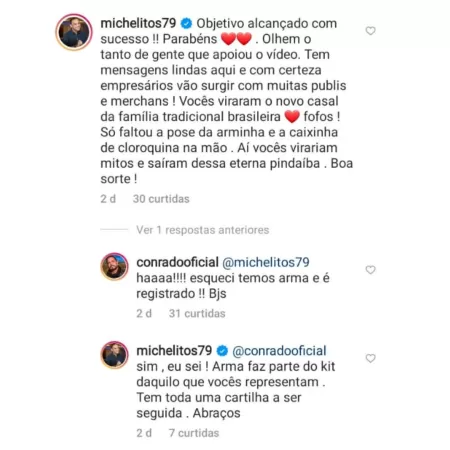 Comentários de Conrado e Michelitos no Instagram