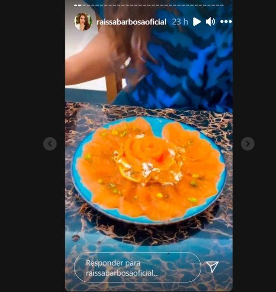 Print dos stories de Raissa Barbosa mostra o carpaccio de ouro