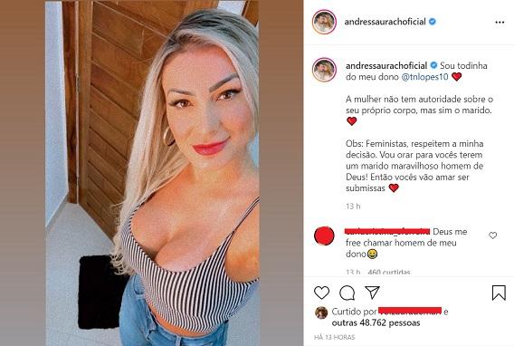 Andressa Urach polemiza em legenda de foto