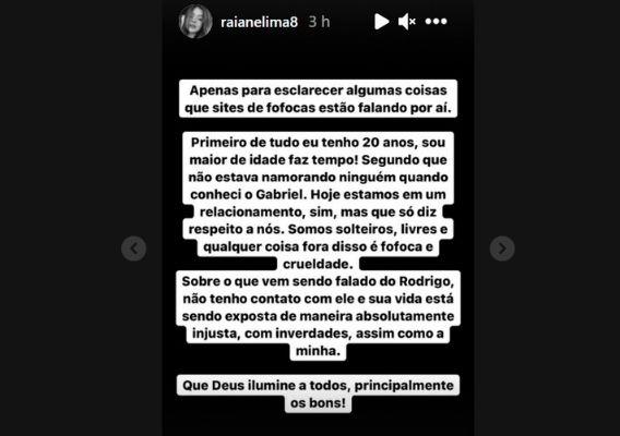 Print dos Stories de Raiane Lima, namorada de Gabriel Jesus 