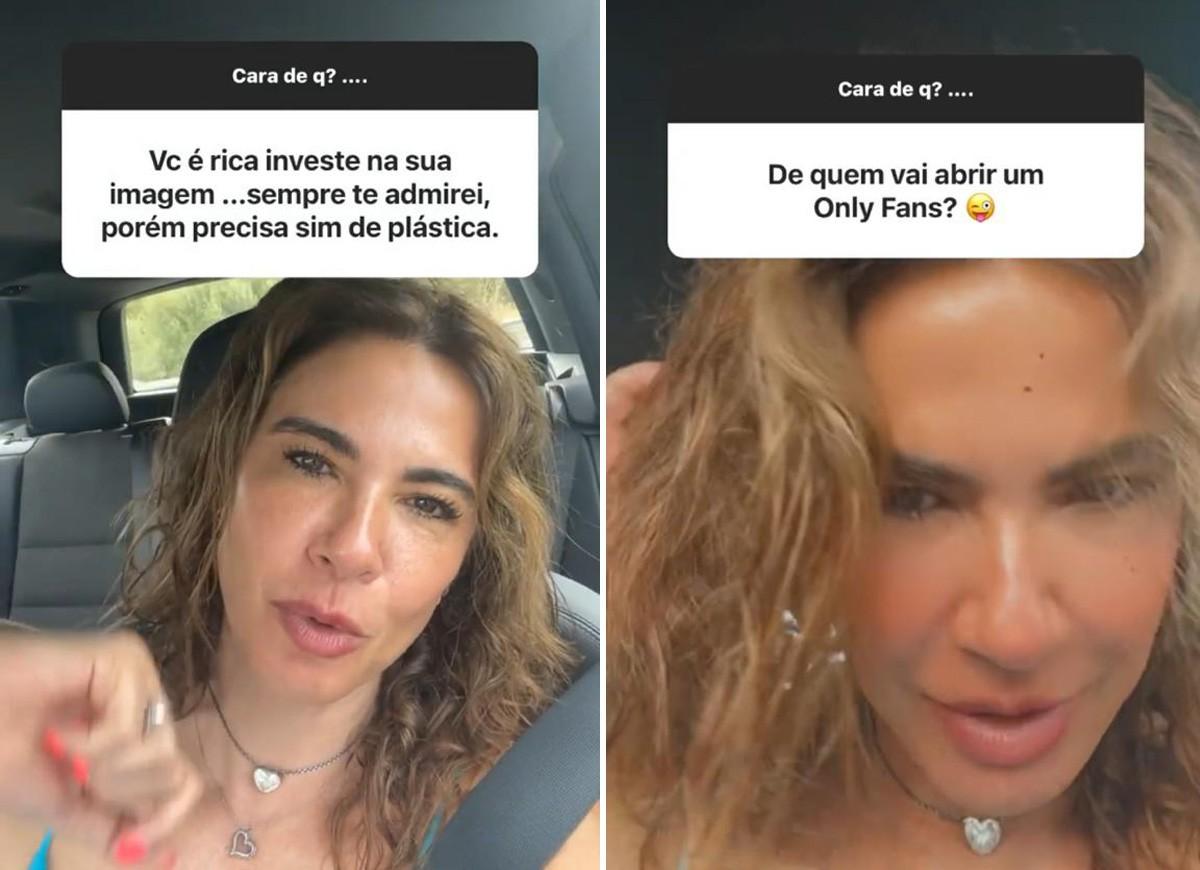 Luciana Gimenez respondendo stories sobre fazer plástica e criar uma conta em rede social.