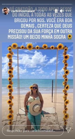 Stories de Carlinhos Maia homenageando a sogra