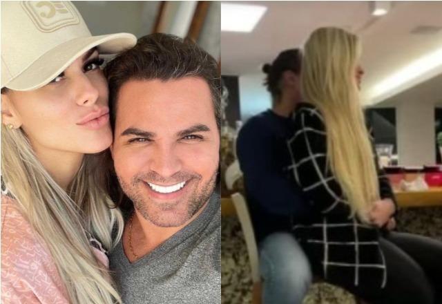 Eduardo Costa e Mariana Polastreli abraçados