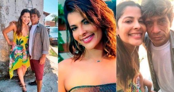 Montagem com 3 fotos de Gyselle com o pai