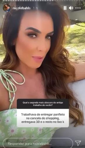 Nicole Bahls respondendo stories de seguidor.